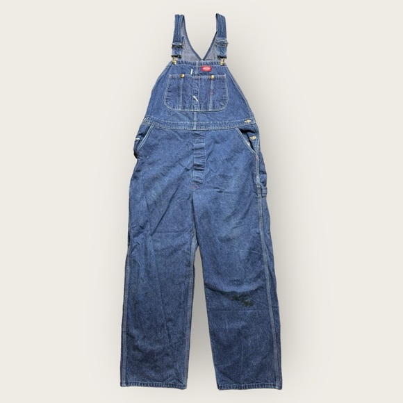 Dickies Men 40 x 30 Bib Overalls Farmer Work Carpenter Blue Jean Med Wash Denim - Picture 1 of 7